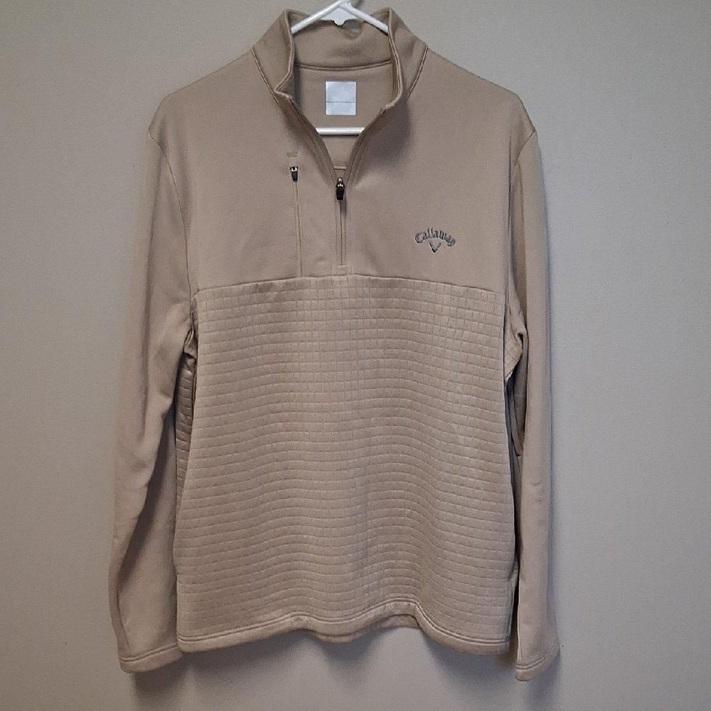 Callaway Beige Textured Quarter-Zip Pullover